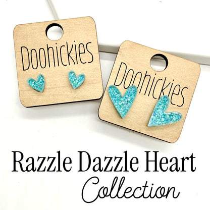 The Teal Razzle Dazzle Heart Stud Earring Collection - 2 Size Options