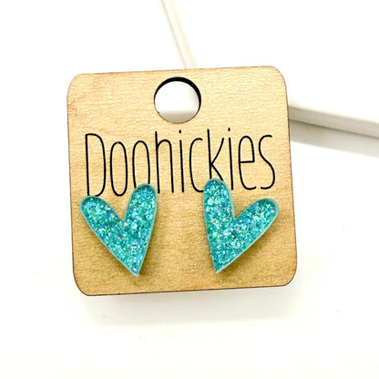 The Teal Razzle Dazzle Heart Stud Earring Collection - 2 Size Options