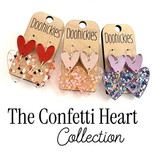 The Confetti Double Love Heart Collection - Valentines Acrylic Earrings
