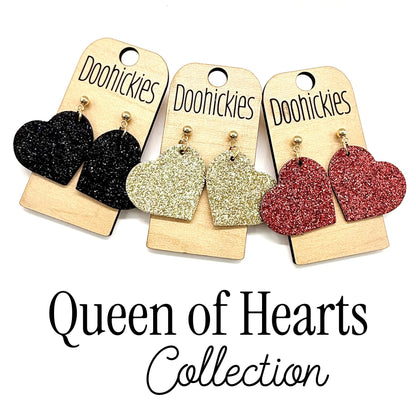 The Queen of Hearts Glitter Leather Hearts Collection - Valentines Earrings