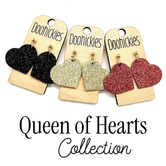 The Queen of Hearts Glitter Leather Hearts Collection - Valentines Earrings
