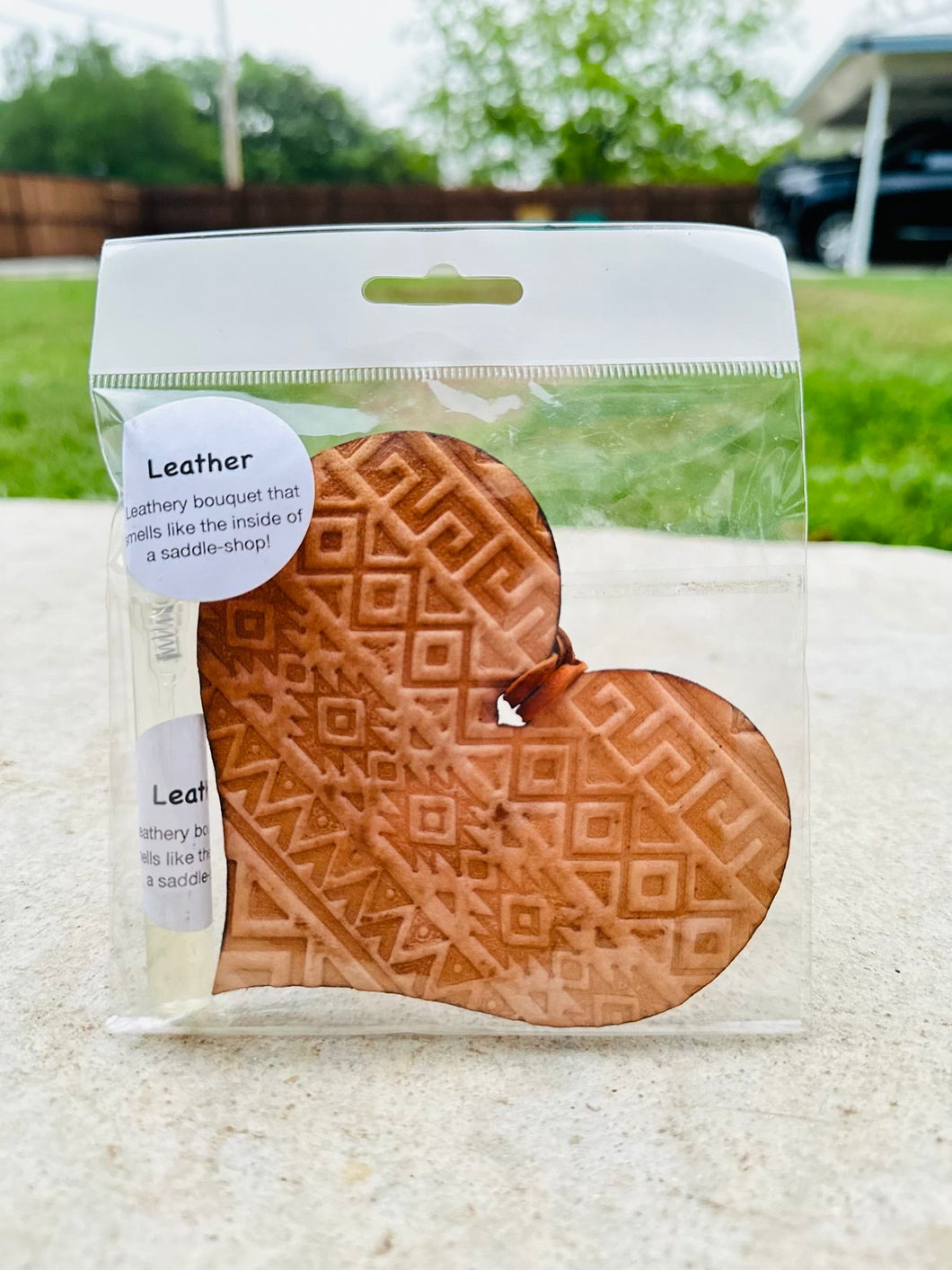 Leather Heart Air Freshener with Spray