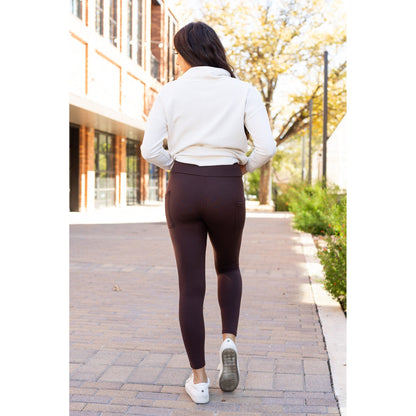 Ready to Ship | The Belle - Brown FLEECE Full Length Leggings with Pockets*