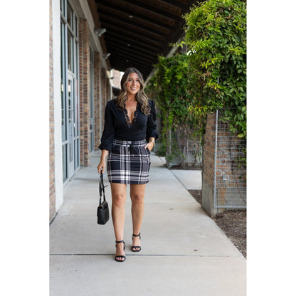 Ready to Ship  | The Amelia - Black And White Plaid Jogger Skirt