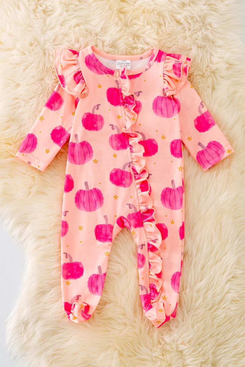 Pink Pumpkin Footed Onesie