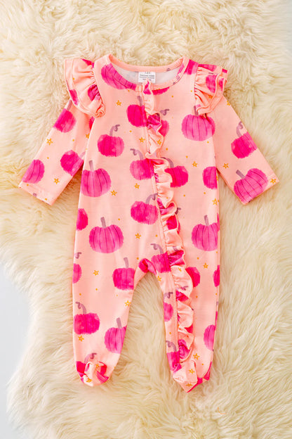 Pink Pumpkin Footed Onesie