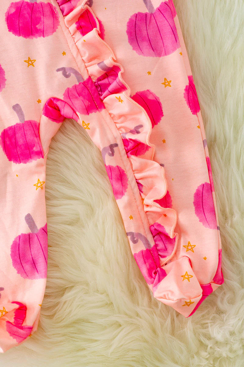 Pink Pumpkin Footed Onesie