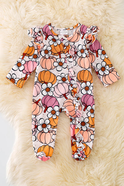 Floral Pumpkin Footed Onesie