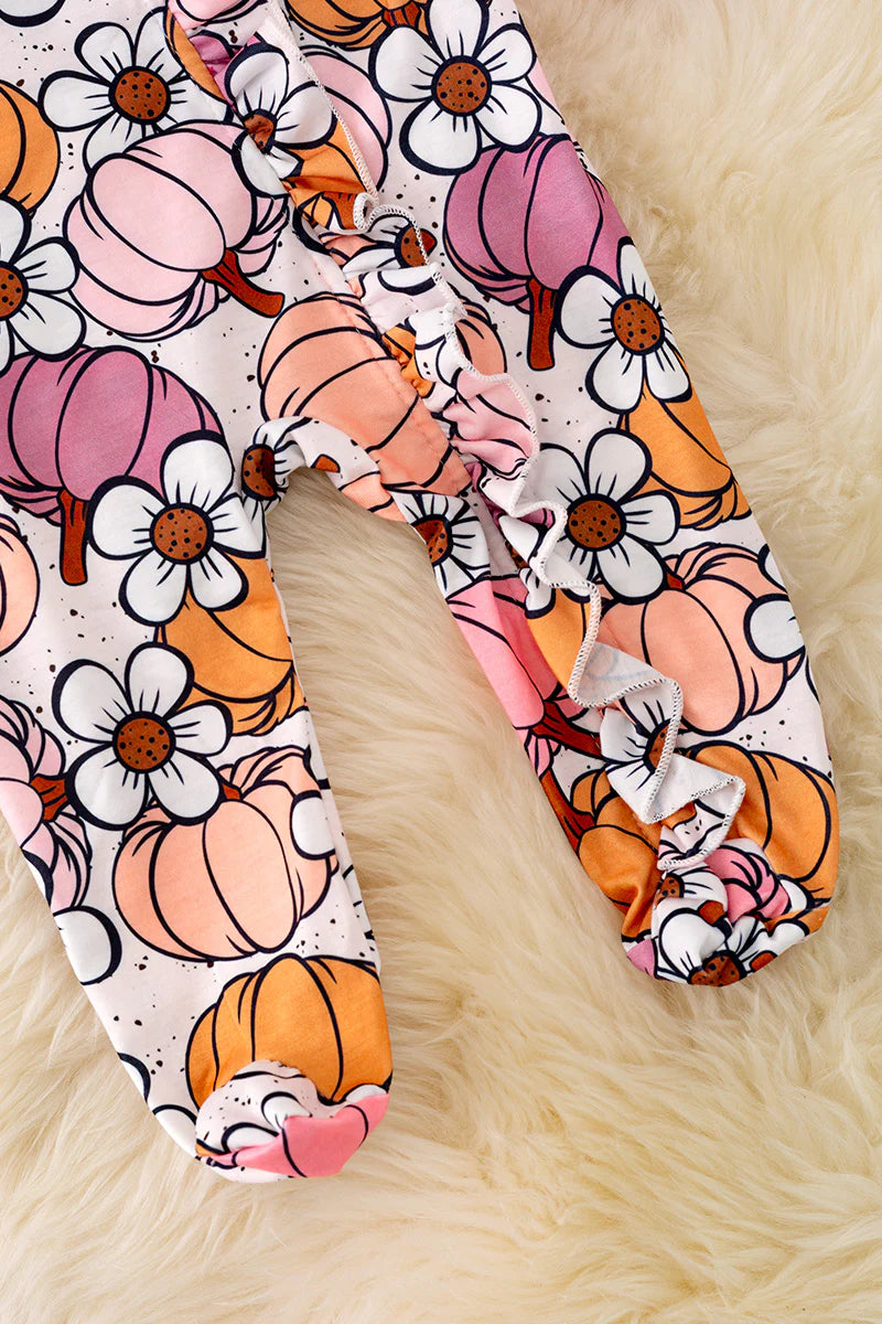 Floral Pumpkin Footed Onesie