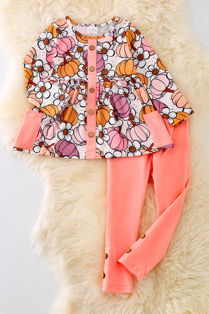 Floral Pumpkin Girls Set