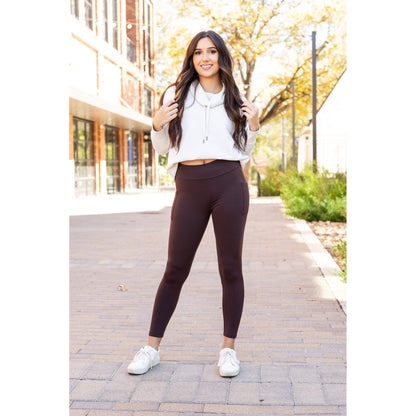 Ready to Ship | The Belle - Brown FLEECE Full Length Leggings with Pockets*