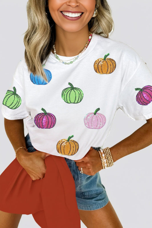 Sequin Pumpkin Cotton Blend Top