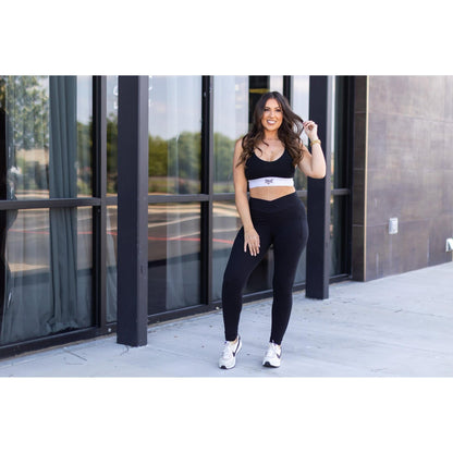 Ready to Ship |  The Stephanie - Crossover BLACK Pocket Full Length Leggings