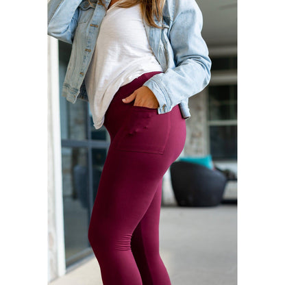 Buttery soft maroon leggings for women - High waist maroon leggings with side pockets