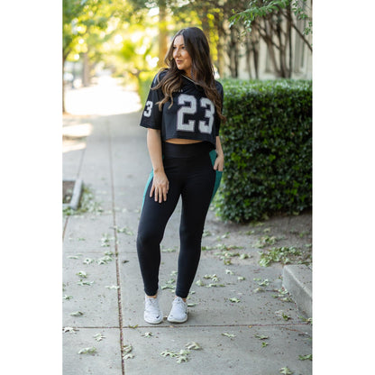 Ready to Ship | The Gracie- Green Panel Full Length Leggings