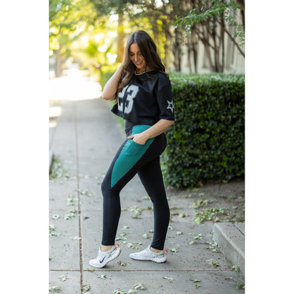 Ready to Ship | The Gracie- Green Panel Full Length Leggings