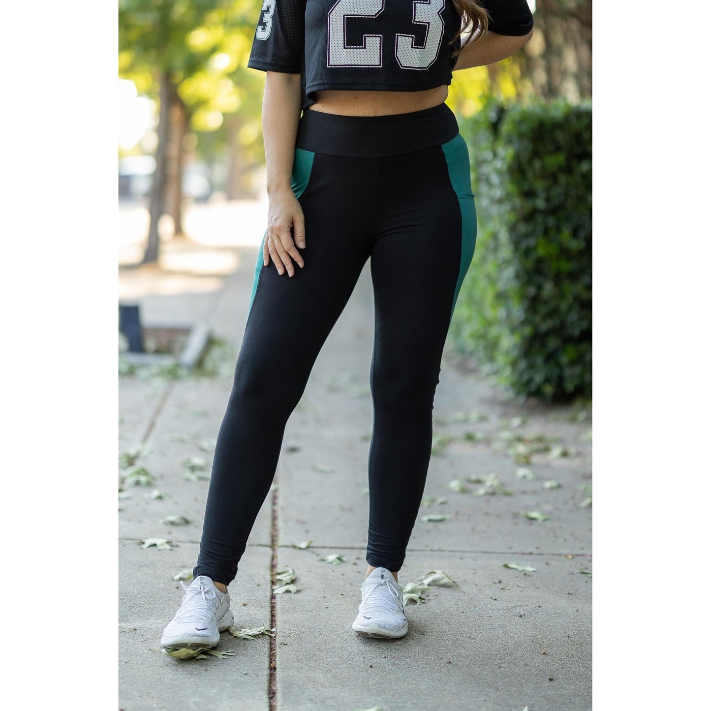 Ready to Ship | The Gracie- Green Panel Full Length Leggings