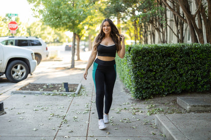 Ready to Ship | The Gracie- Green Panel Full Length Leggings