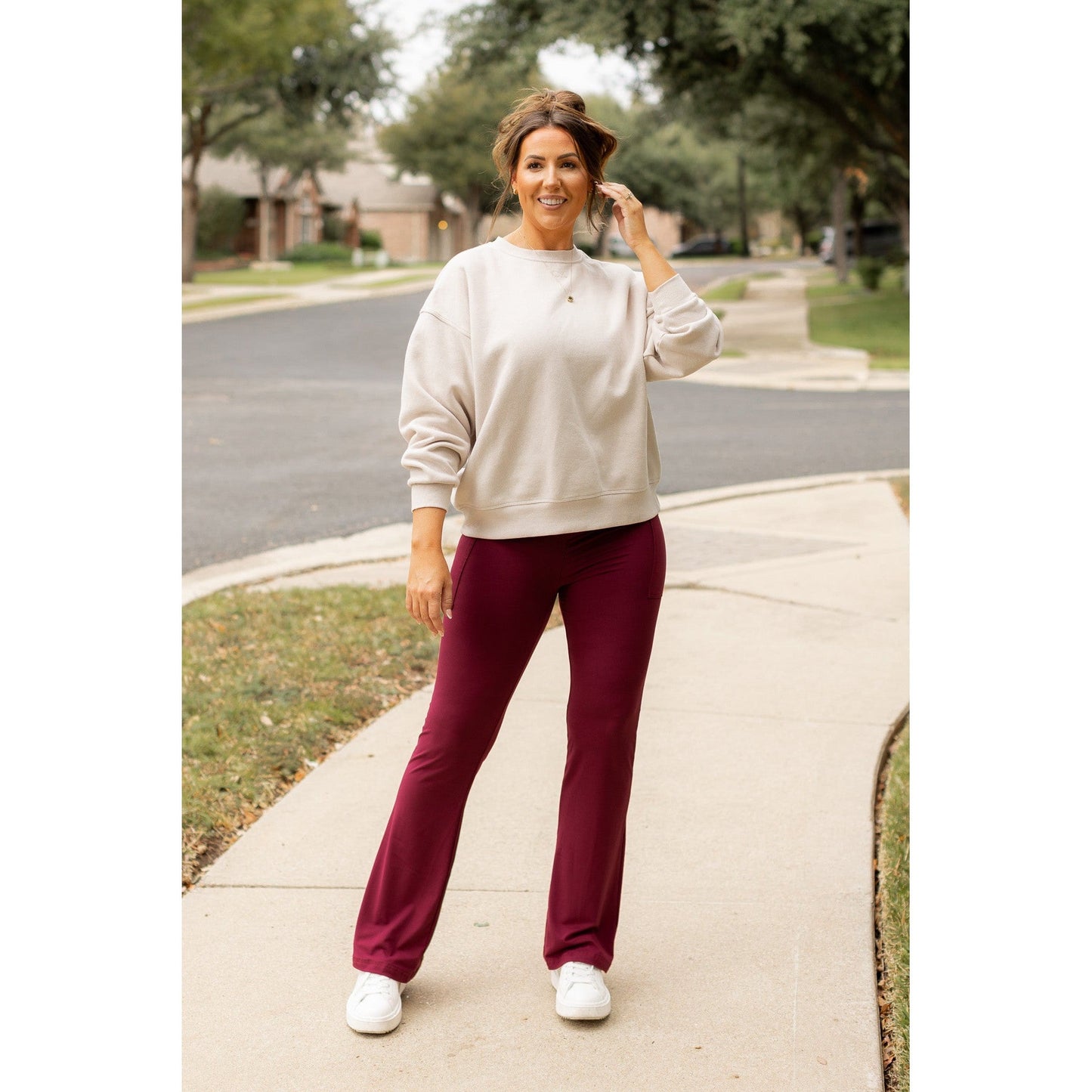 Ready to Ship  | The Maeve -  MAROON Bootcut Leggings with Pockets