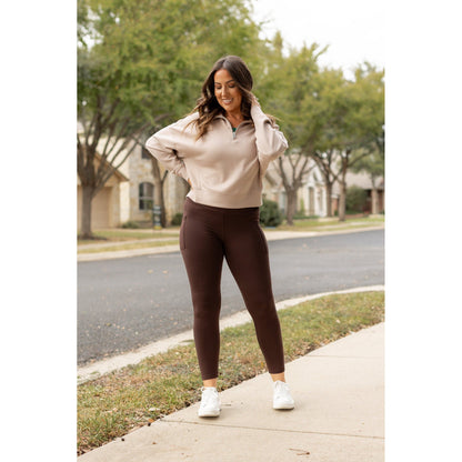 Ready to Ship | The Belle - Brown FLEECE Full Length Leggings with Pockets*