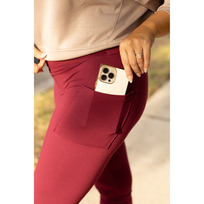 Ready to Ship | The Molly - MAROON Crossover Full Length Leggings with Pockets