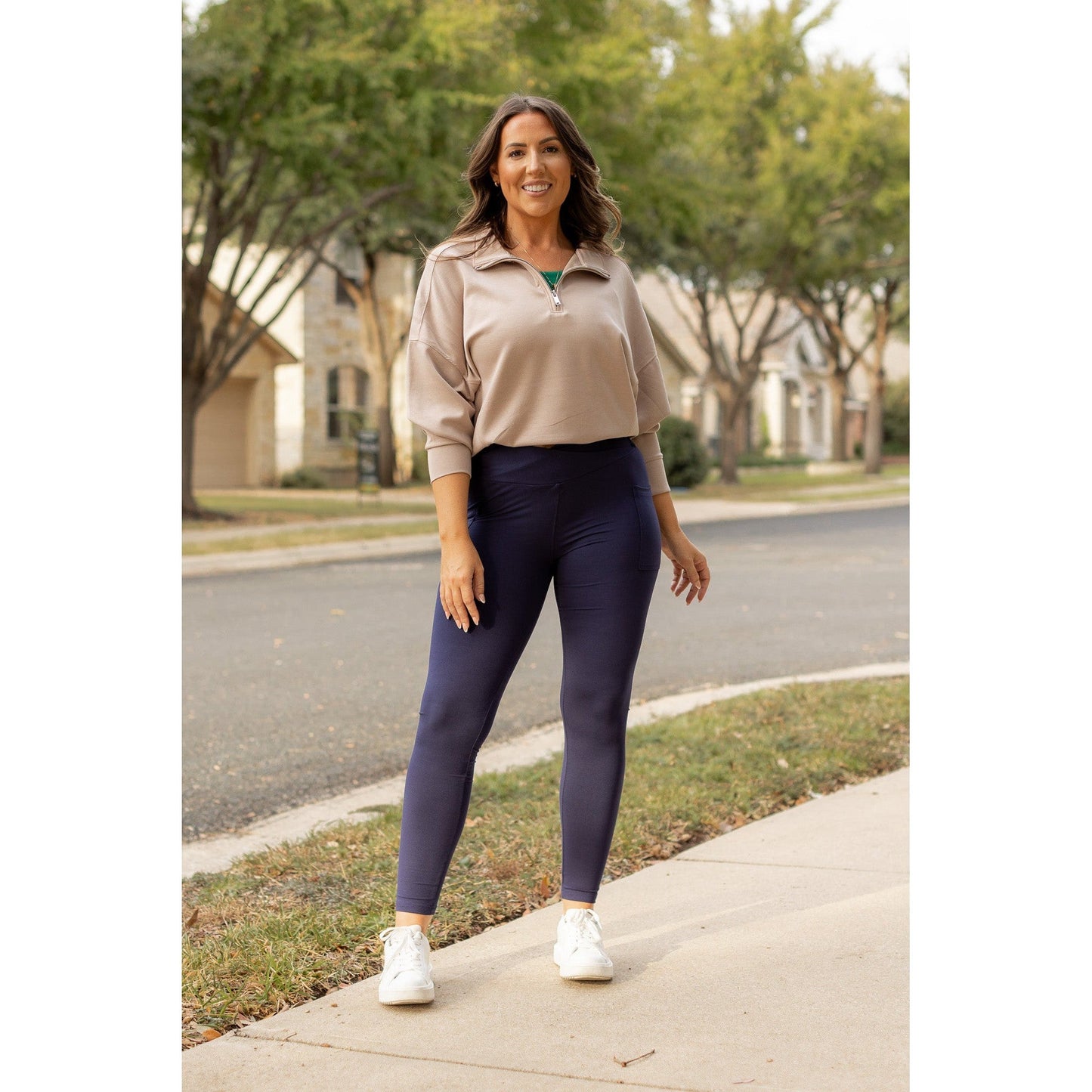 Ready to Ship | The Nadia - NAVY Crossover Full Length Leggings with Pockets