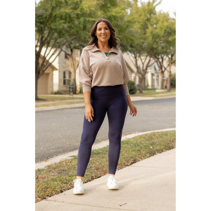 Ready to Ship | The Nadia - NAVY Crossover Full Length Leggings with Pockets