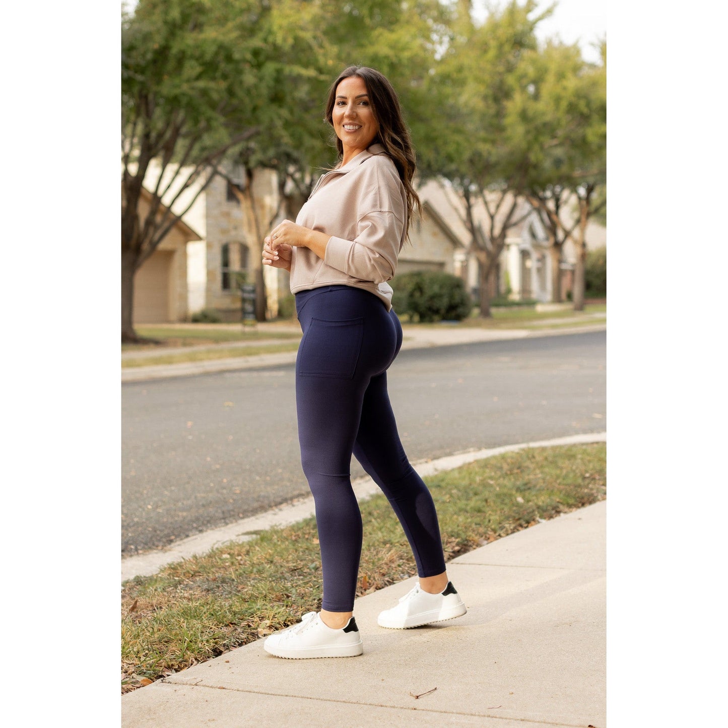 Ready to Ship | The Nadia - NAVY Crossover Full Length Leggings with Pockets