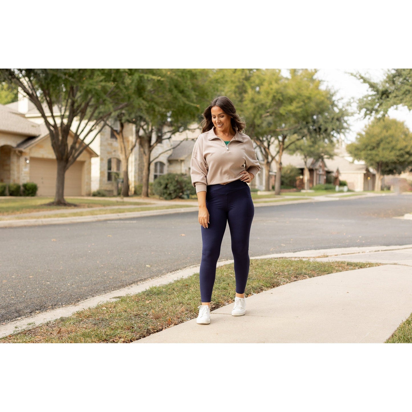 Ready to Ship | The Nadia - NAVY Crossover Full Length Leggings with Pockets