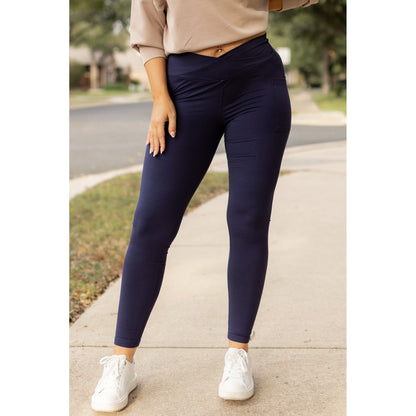 Ready to Ship | The Nadia - NAVY Crossover Full Length Leggings with Pockets
