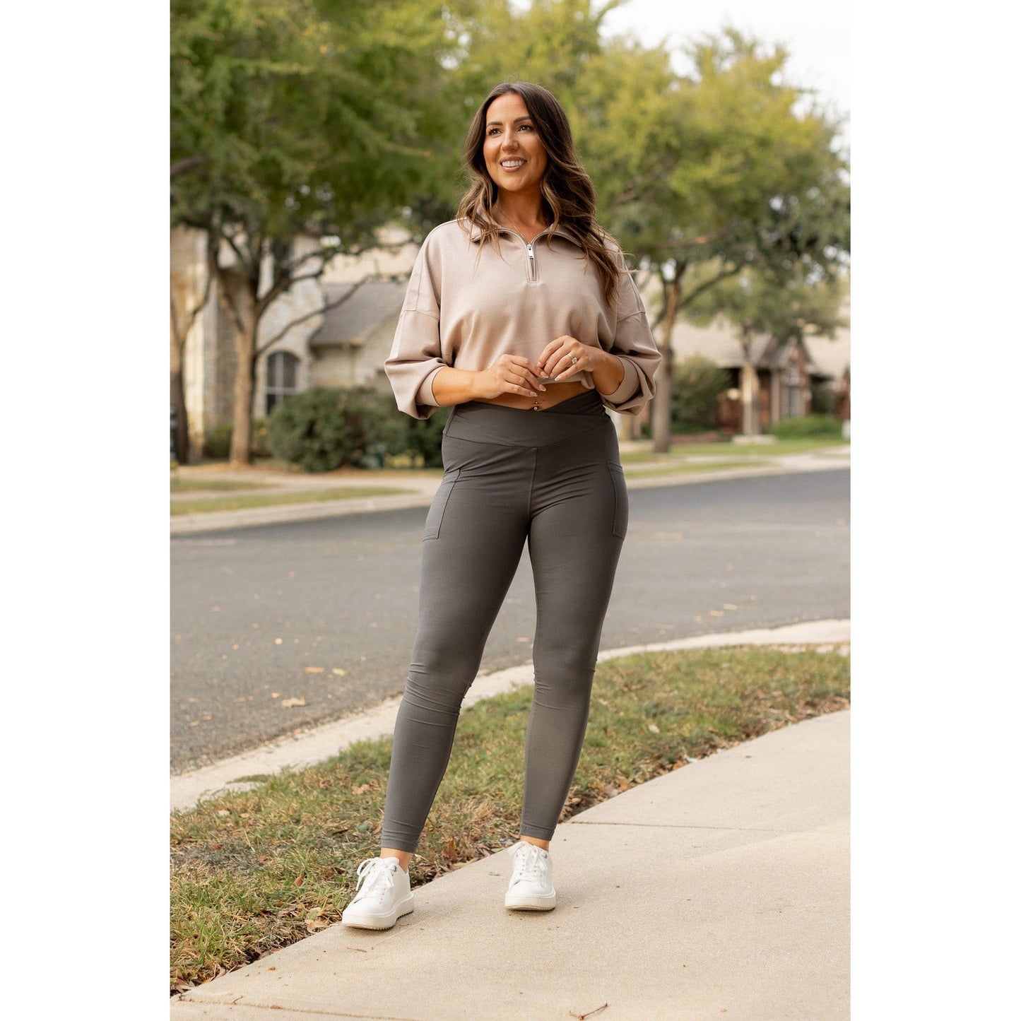 Ready to Ship | The Caitlin - CHARCOAL Crossover Full Length Leggings with Pockets