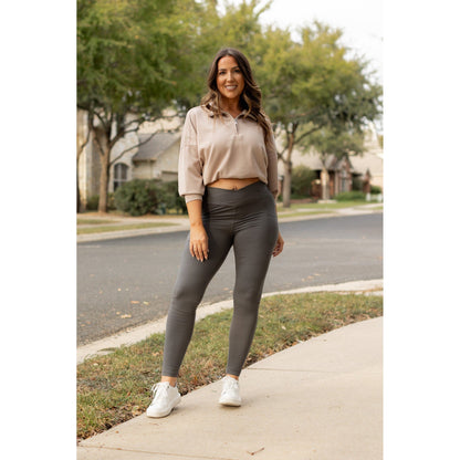 Ready to Ship | The Caitlin - CHARCOAL Crossover Full Length Leggings with Pockets