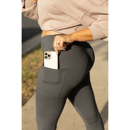 Ready to Ship | The Caitlin - CHARCOAL Crossover Full Length Leggings with Pockets