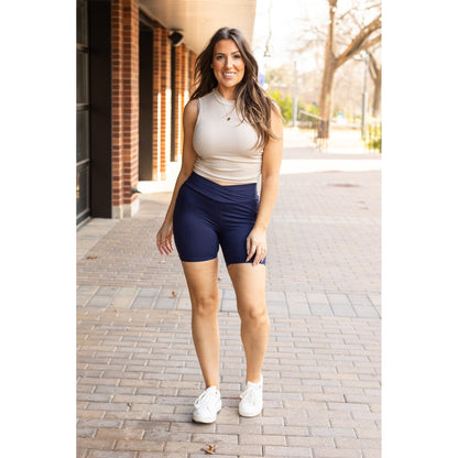 Ready to Ship | The Abby - NAVY Crossover Biker 5" Shorts  R2 - Luxe Leggings by Julia Rose®