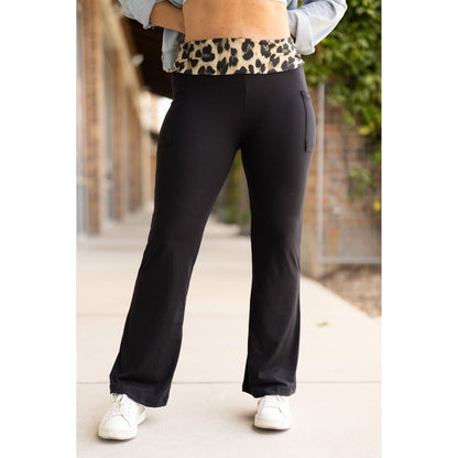 Buttery soft leopard bootcut leggings with fold over waist
