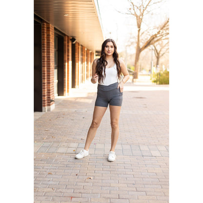 Ready to Ship  | The Caleigh - Charcoal Crossover Biker 5" Shorts r2  - Luxe Leggings by Julia Rose® Round 2