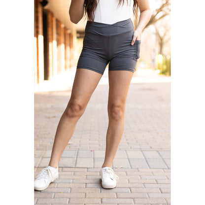 Ready to Ship  | The Caleigh - Charcoal Crossover Biker 5" Shorts r2  - Luxe Leggings by Julia Rose® Round 2