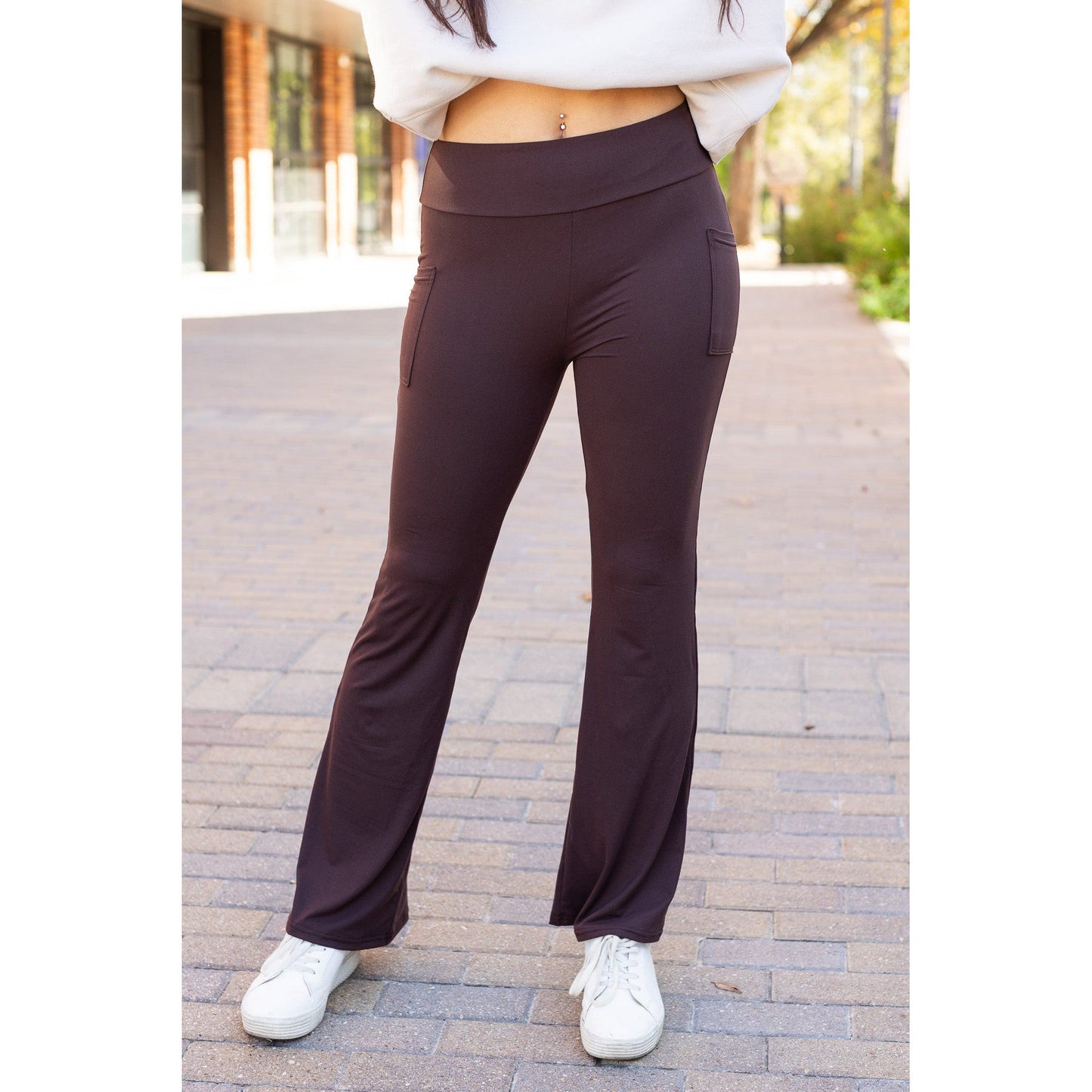 Ready to Ship | The Rhea - BROWN Bootcut Leggings with Pockets