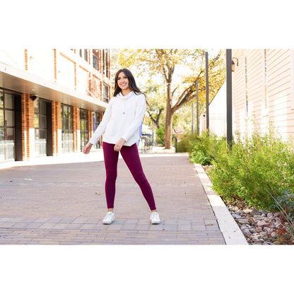 Ready to Ship | The Molly - MAROON Crossover Full Length Leggings with Pockets