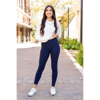 Ready to Ship | The Nadia - NAVY Crossover Full Length Leggings with Pockets