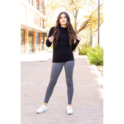 Ready to Ship | The Caitlin - CHARCOAL Crossover Full Length Leggings with Pockets