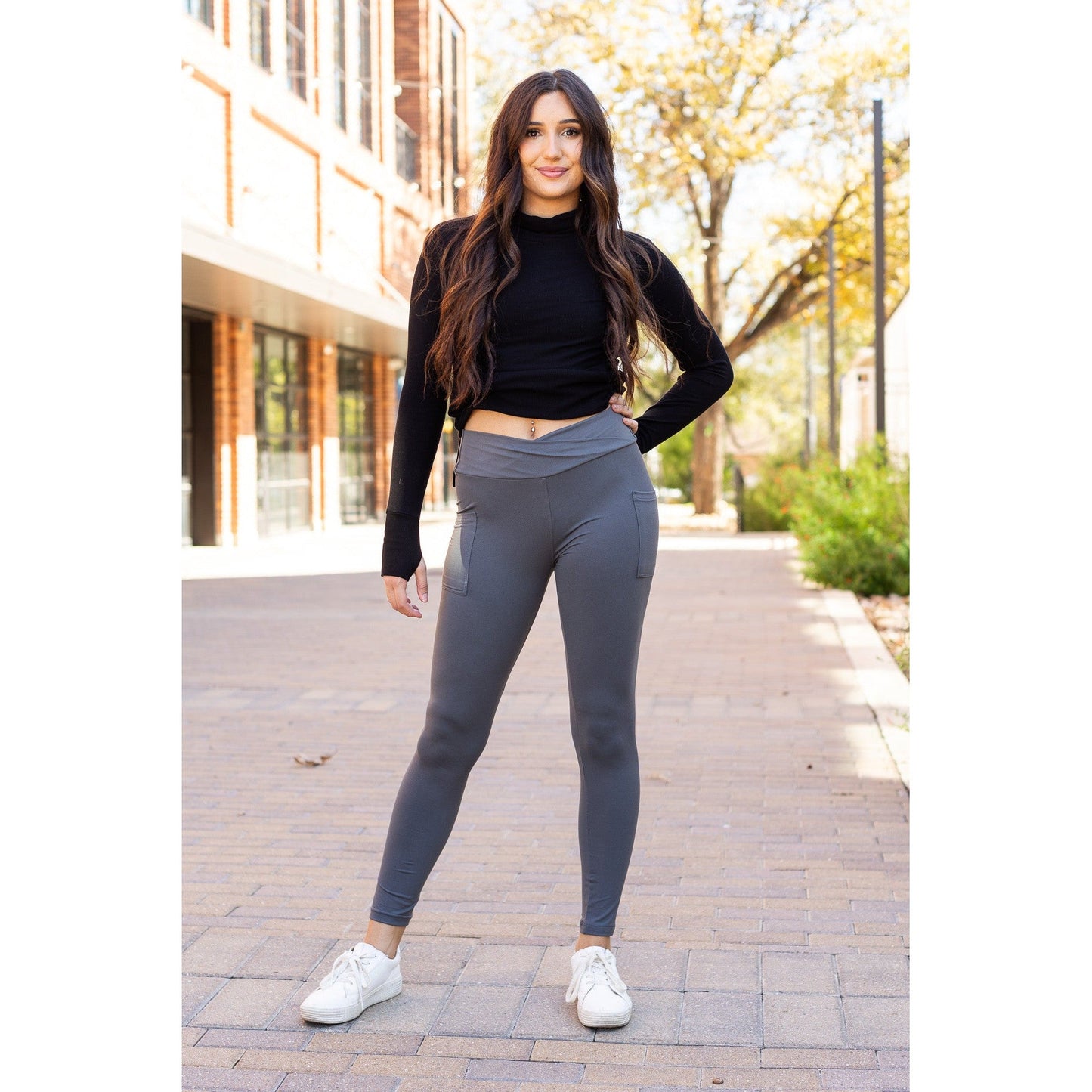 Ready to Ship | The Caitlin - CHARCOAL Crossover Full Length Leggings with Pockets
