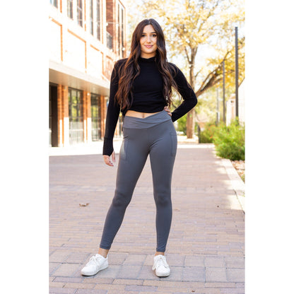 Ready to Ship | The Caitlin - CHARCOAL Crossover Full Length Leggings with Pockets
