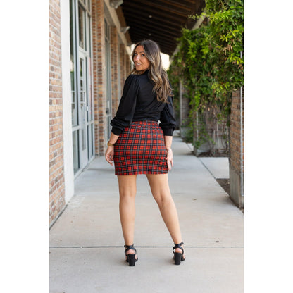 Ready to Ship  | The Helena  - Red Plaid Jogger Skirt