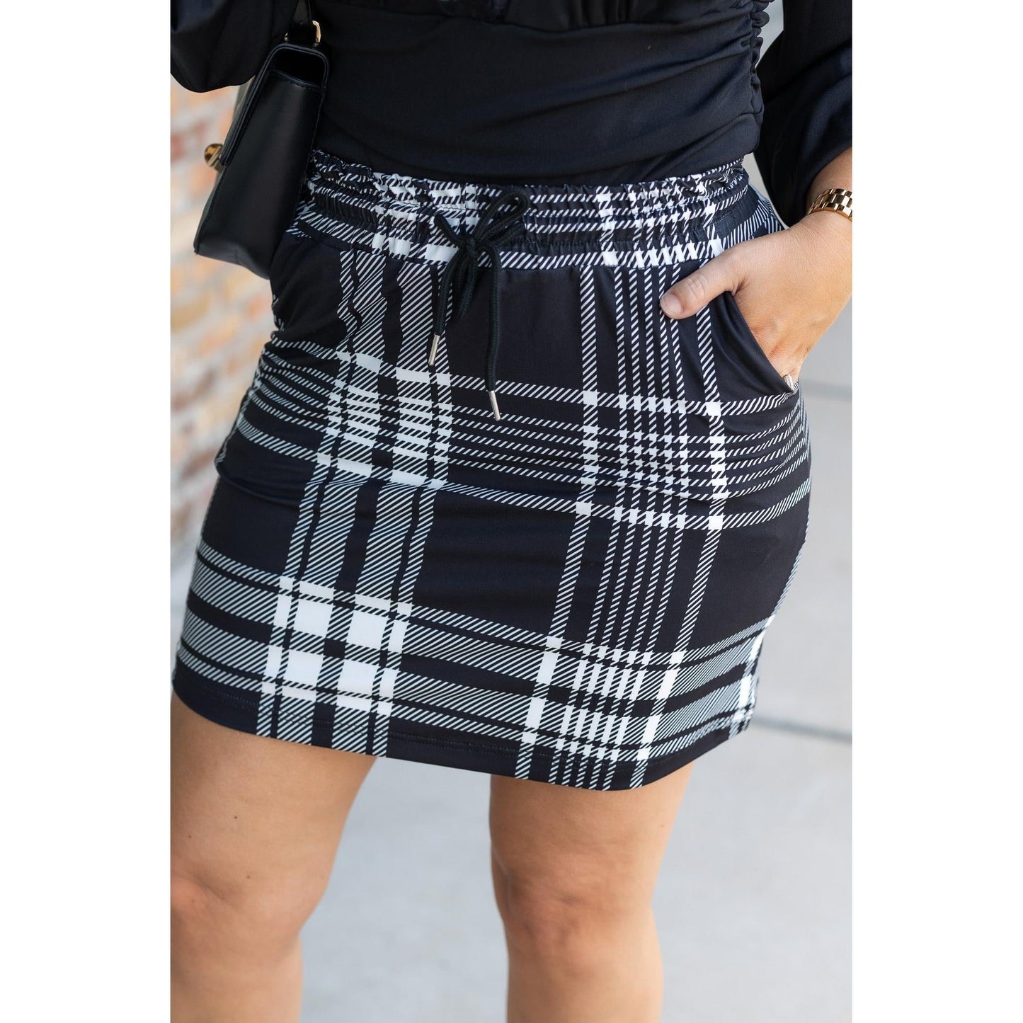 Ready to Ship  | The Amelia - Black And White Plaid Jogger Skirt