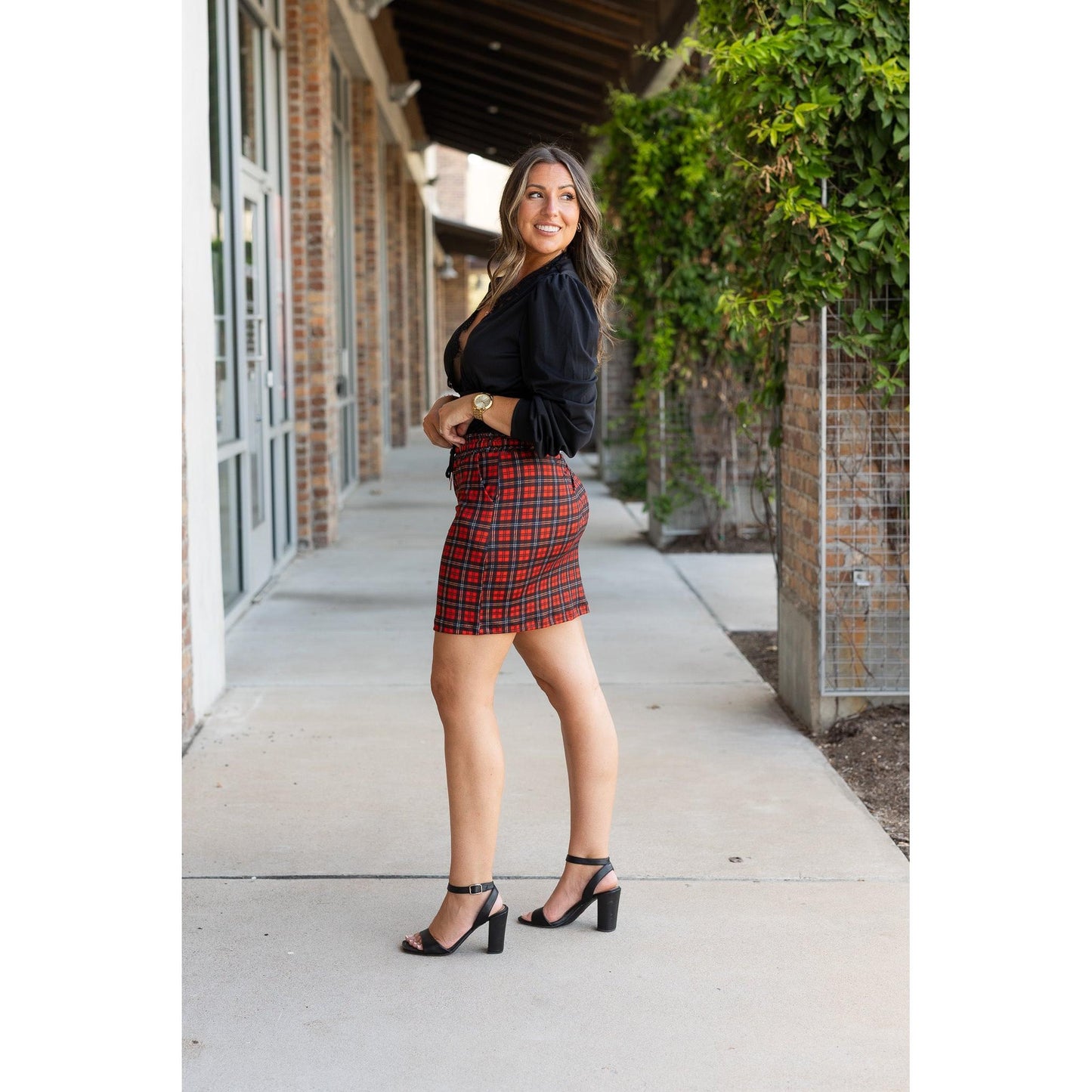 Ready to Ship  | The Helena  - Red Plaid Jogger Skirt