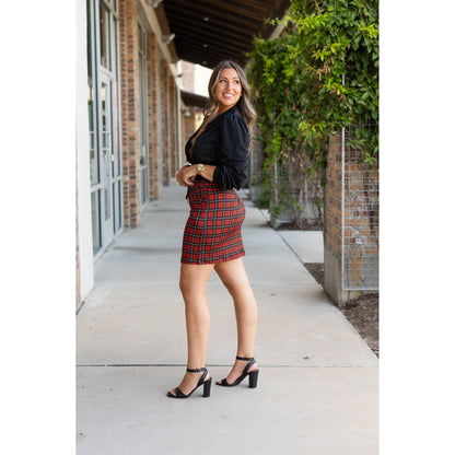 Ready to Ship  | The Helena  - Red Plaid Jogger Skirt