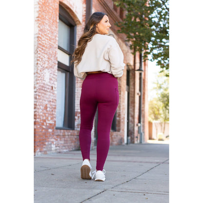 Buttery soft maroon leggings for women - High waist maroon leggings with side pockets