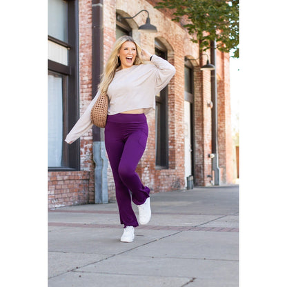 Purple flare yoga pants by Julia Rose
Stretchy high waist purple leggings with pockets and flared leg