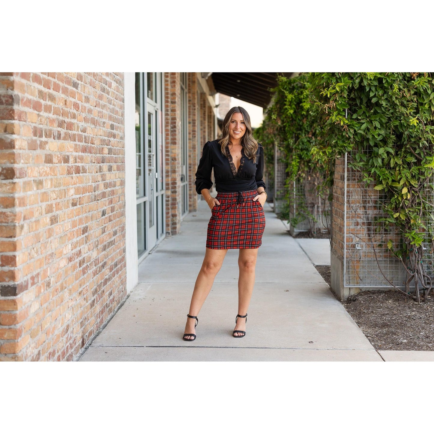Ready to Ship  | The Helena  - Red Plaid Jogger Skirt